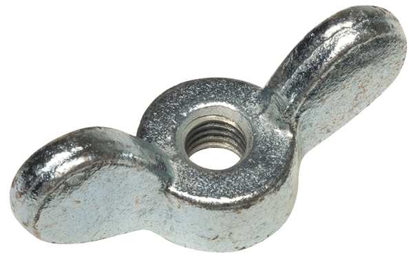 Wing Nut,  1/2"-13,  Malleable Iron,  Zinc Plated,  1.25 in Ht,  3 in Max Wing Span,  10 PK