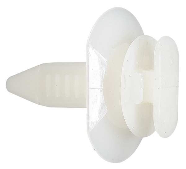 Push-In Rivet,  Flat Head,  9/32 x 19/32 in Dia.,  21 mm L,  Nylon Body,  25 PK