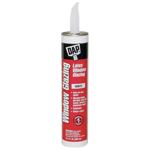 Window Glazing Sealant,  10.1 oz,  Cartridge,  White,  Synthetic Polymer Latex Base