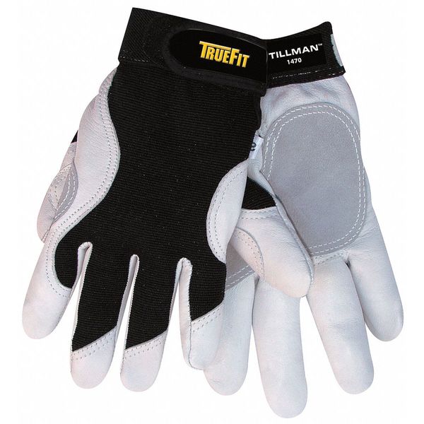 TrueFit Top Grain Work Gloves,  Goatskin/Spandex,  Unlined,  Wing Thumb,  Black/White,  Large,  1 Pair