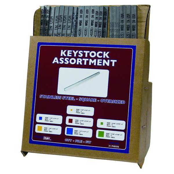 Oversized Key Stock Assortment,  Steel,  Zinc,  31 Pieces,  -0.002 in Thick Tolerance