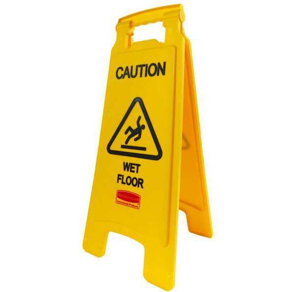 Floor Safety Sign,  Caution Wet Floor, Eng,  25 in H,  11 in W,  HDPE,  Triangle,  English,  FG611277YEL