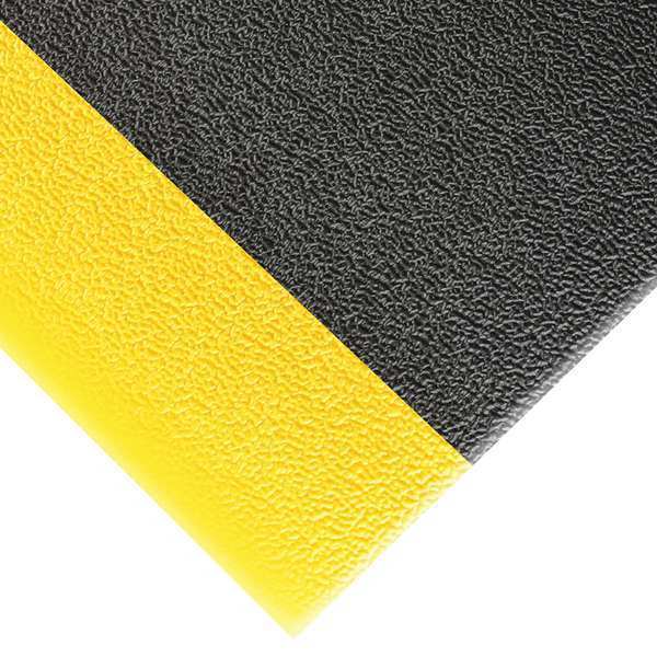 Antifatigue Mat,  Black/Yellow,  5 ft. L x 3 ft. W,  PVC Foam,  Pebble Surface Pattern,  3/8" Thick