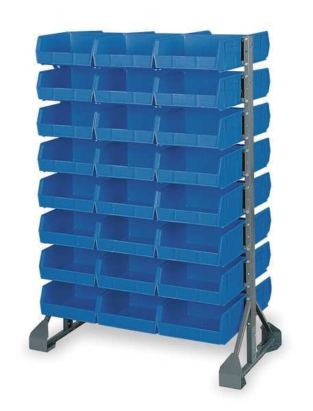 Steel Bin Rail Floor Rack,  36 in W x 20 in D x 57 in H,  Gray/Blue