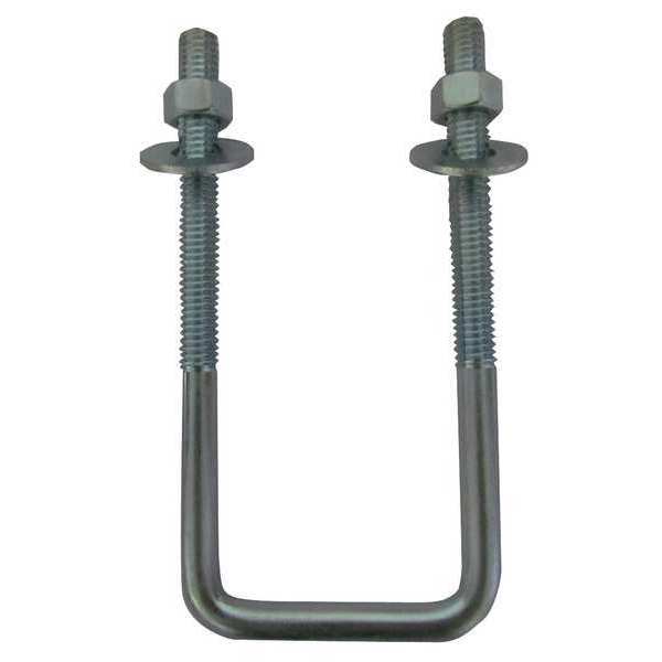 Square U-Bolt,  3/8"-16,  7 in Inside Ht,  4 in Inside Wd/Dia,  Steel