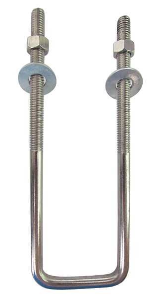 Square U-Bolt,  3/8"-16,  4 5/8 in Inside Ht,  4 in Inside Wd/Dia,  Stainless Steel