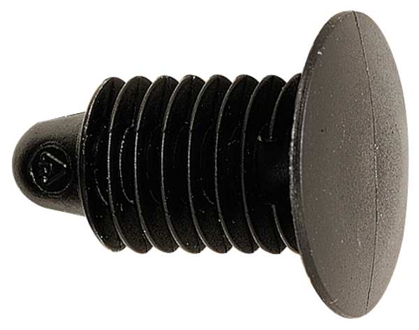 Push-In Rivet,  Domed Head,  6 mm Dia.,  12 mm L,  Plastic Body,  100 PK