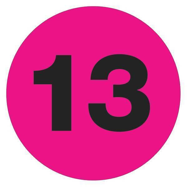 Tape Logic® Number Labels,  "13",  1" Circle,  Fluorescent Pink,  500/Roll