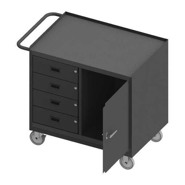 Mobile bench cabinet,  steel top,  work surface,  1 door,  4 drawers