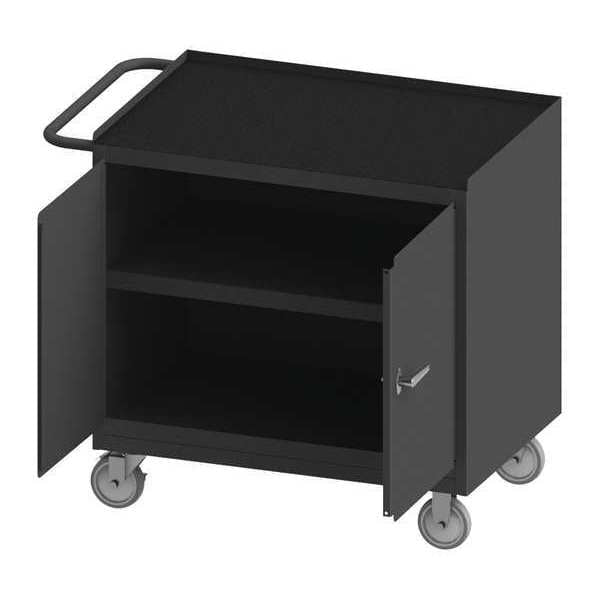 Mobile bench cabinet,  work surface with rubber matting,  1 shelf