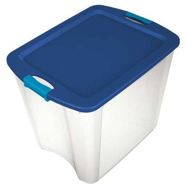 Storage Tote,  Clear/Blue,  Polypropylene,  23 5/8 in L,  18 5/8 in W,  20 1/8 in H