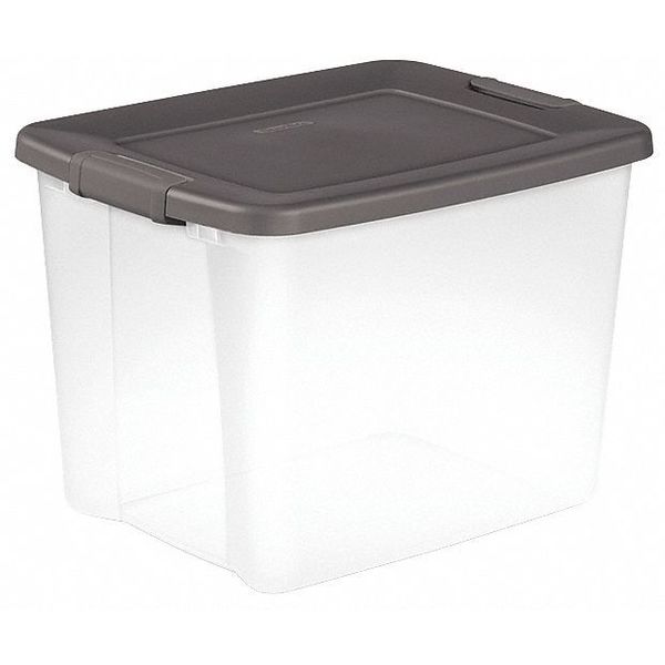 Storage Tote,  Clear/Gray,  Polypropylene,  19 7/8 in L,  15 1/2 in W,  14 3/4 in H