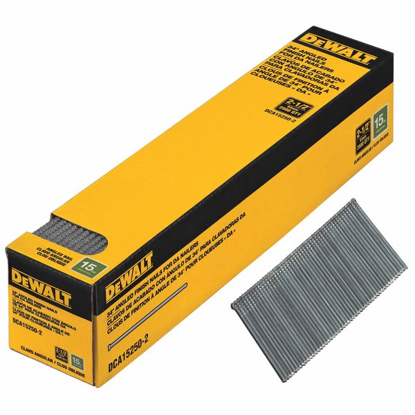 Collated Finishing Nail,  2-1/2 in L,  15 ga,  Coated,  Flat Head,  35 Degrees,  2500 PK