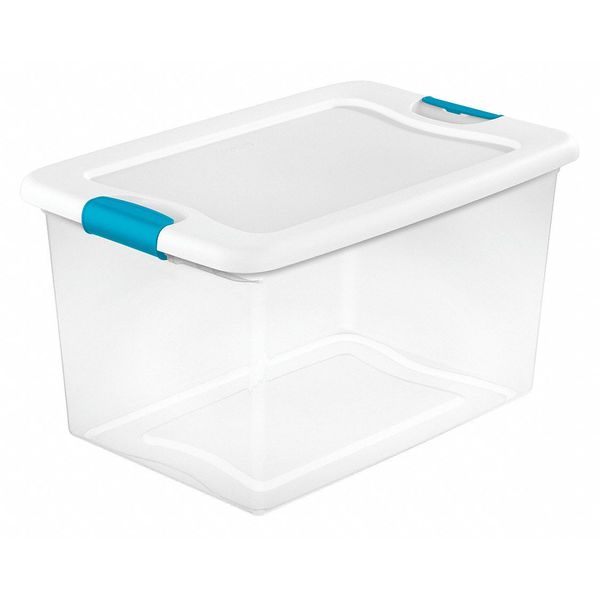 Storage Tote,  Clear/White,  Polypropylene,  23 3/4 in L,  16 in W,  13 1/2 in H,  16 gal Volume Capacity