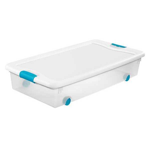 Storage Tote,  Clear/White,  Polypropylene,  33 7/8 in L,  18 3/4 in W,  7 in H,  14 gal Volume Capacity