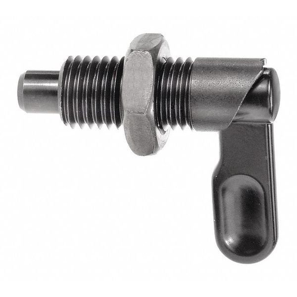Indexing Plunger,  Cam-Action,  D=12,  D1= 3/4-10,  Steel,  Style D,  With Locknut,  Grip Powder Coated
