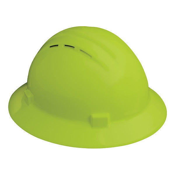 Full Brim Hard Hat,  Type 1,  Class C,  Ratchet (4-Point),  Hi-Vis Lime