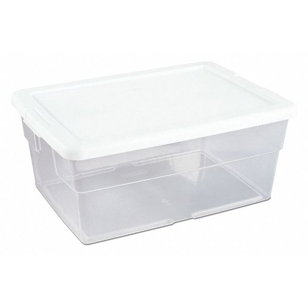 Storage Tote,  Clear/White,  Polypropylene,  16 3/4 in L,  11 7/8 in W,  7 in H,  4 gal Volume Capacity