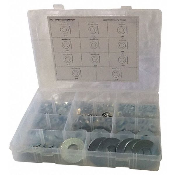Standard Washer Assortment,  Steel,  Zinc Plated Finish,  587 PCS
