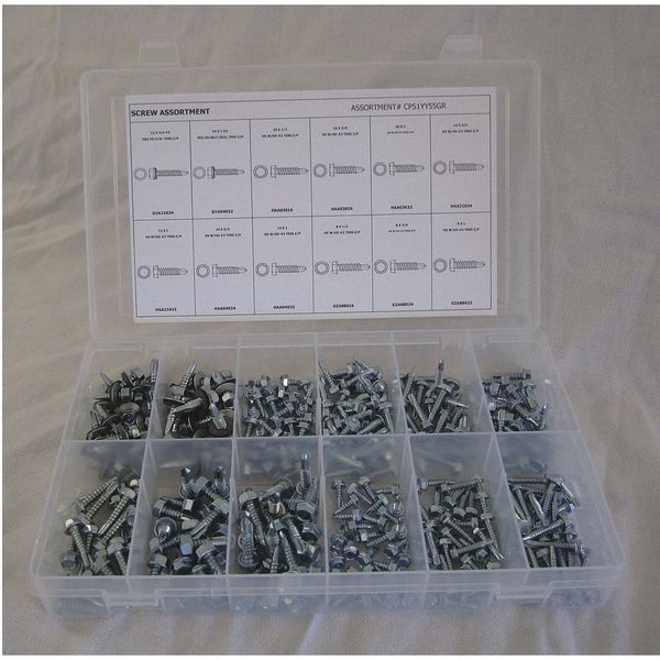 Screw and Washer Assortment Self-Drilling Screw and Washer Assortment,  Steel,  Zinc Plated Finish