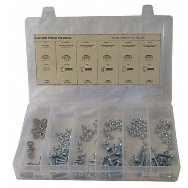 Machine Screw Assortment Machine Screw,  Nut and Washer Assortment,  Steel,  Plain Finish,  84 PCS