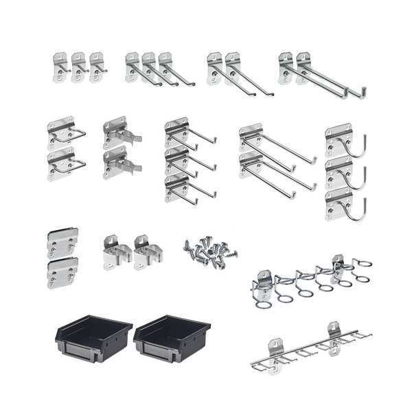 30 Pc. Steel Pegboard Hook & Bin Assortment for LocBoard (28 Asst Hooks & 2 Bins)