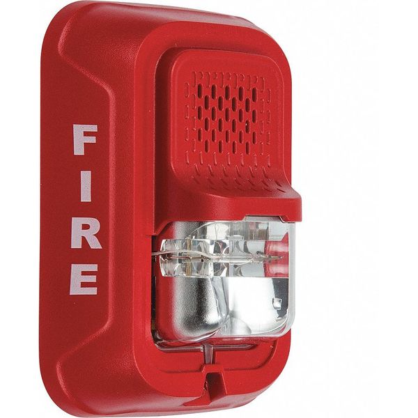 Horn Strobe,  Marked Fire,  Wall Mount,  Red,  1 ft Tube Length,  2.5 in Depth,  4. in Width