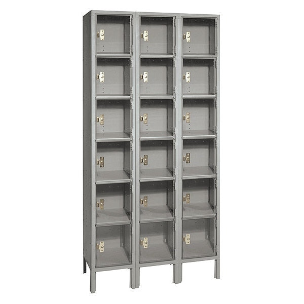 Box Locker,  (3) Wide,  (6) Tier,  Steel,  Gray,  Powder Coated Finish,  36 in W,  12 in D,  78 in H