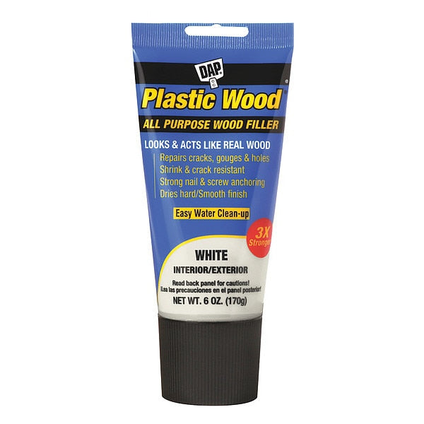 Wood Filler,  6 oz,  Tube,  White