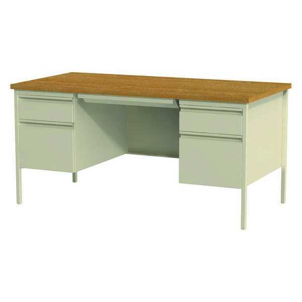Office Desk,  Double Pedestal,  60"W x 30"D,  Putty/Oak