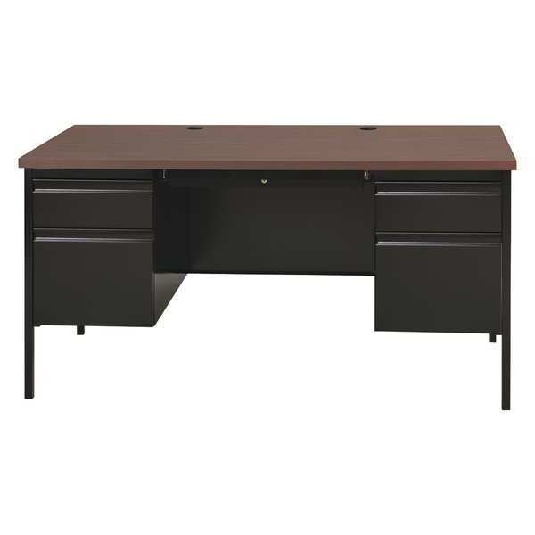 Office Desk,  Double Pedestal,  60"W x 30"D,  Black/Walnut