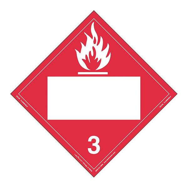 Flammable Liquid Placard, Blank, PK25