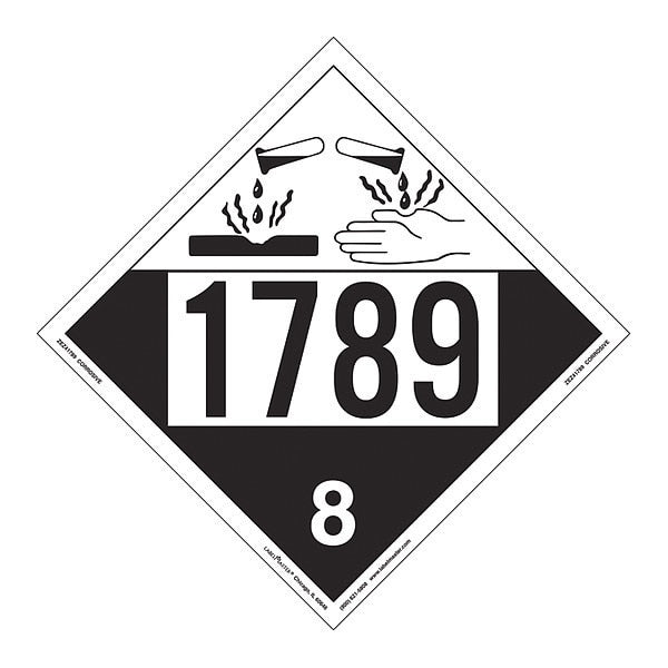 Corrosive Placard, UN1789, PK25
