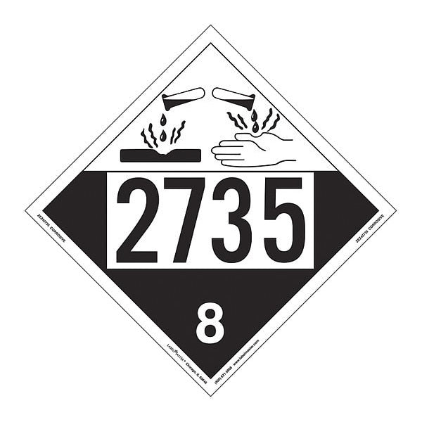 Corrosive Placard, UN 2735, PK25