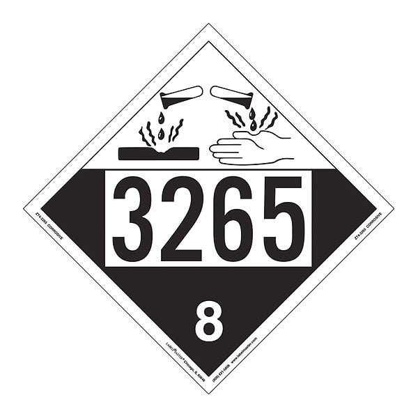 Corrosive Placard, UN 3265, PK25