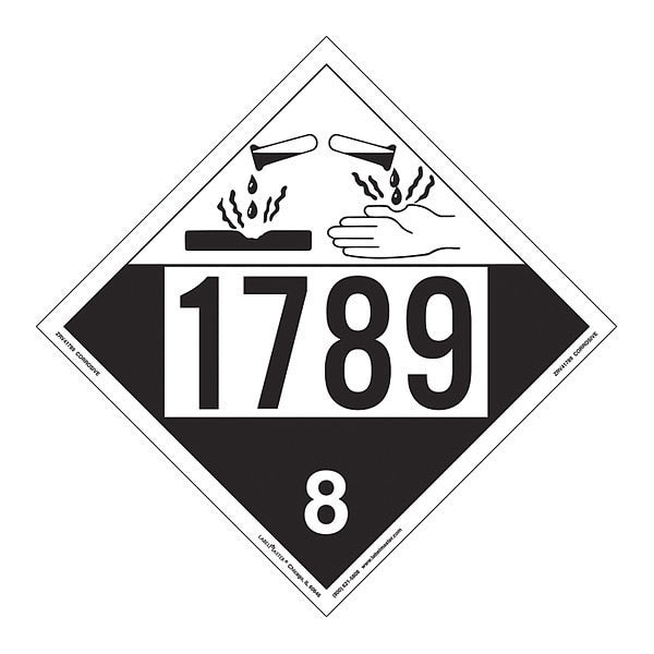 Corrosive Placard, UN 1789, PK25