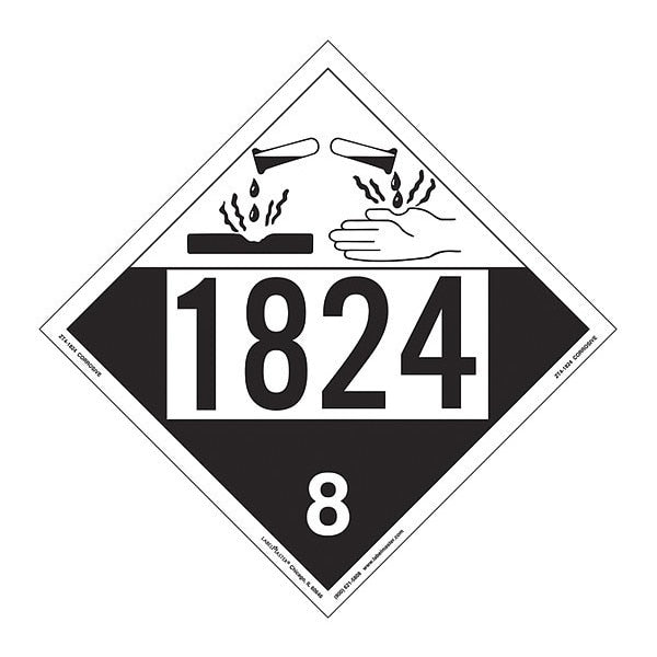 Corrosive Placard, UN 1824, PK25