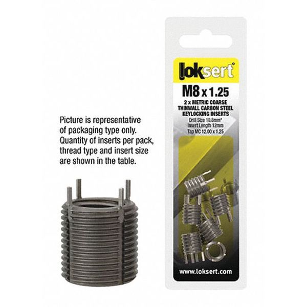 Key Locking Insert,  4 Keys,  5/8"-11 Int Thrd Sz,  7/8"-14 Ext Thrd Sz,  Carbon Steel,  5 PK