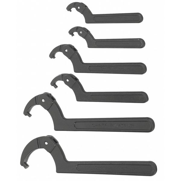 Williams Spanner Wrench Set, Adj. Pin, 6 Pieces