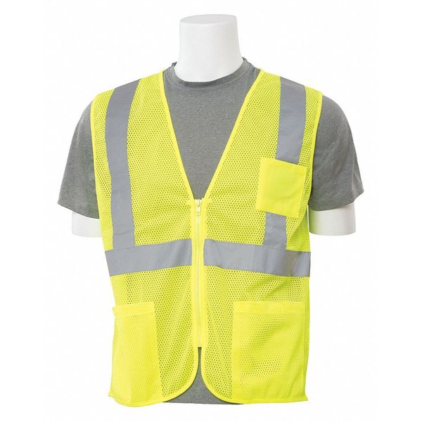 Economy Poly Mesh Safety Vest,  ANSI Class 2,  Zipper Closure,  3 Pockets,  Hi-Viz Lime,  XL
