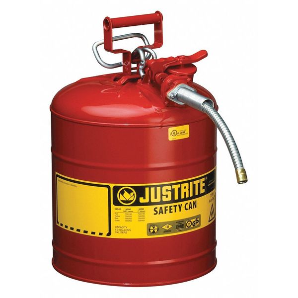 Type II Safety Can,  5 Gal Capacity,  Galvanized Steel,  For Flammables,  Red,  17 1/2 in Height