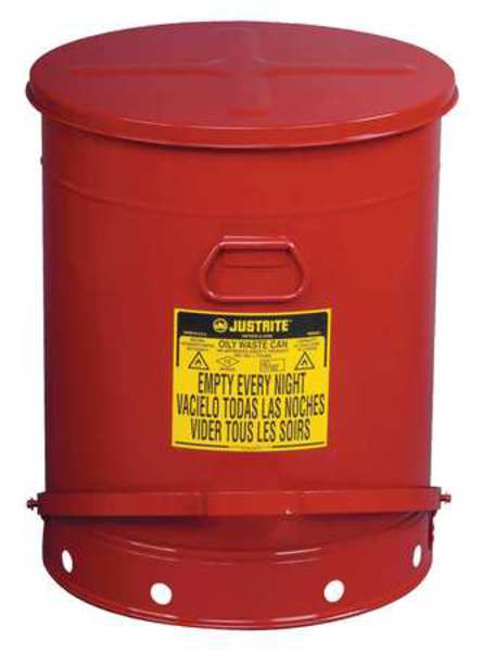 Oily Waste Can,  21 Gallon Capacity,  Galvanized Steel,  Red,  Foot Operated Self Closing