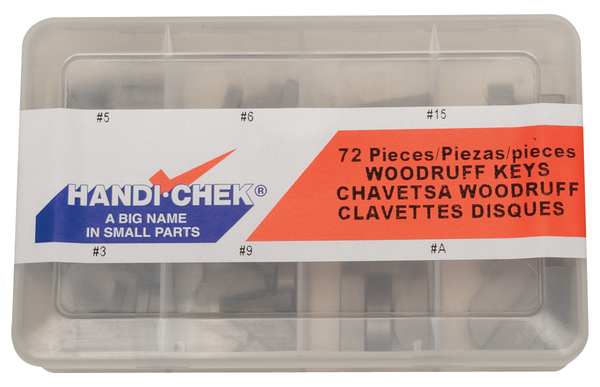 Woodruff Key Assortment,  Carbon Steel,  Plain,  72 Pieces,  +0.001 in Thick Tolerance