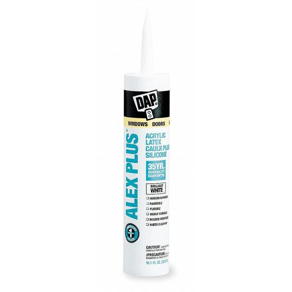 Silicone Caulk,  Alex Plus,  10 oz,  Cartridge,  White