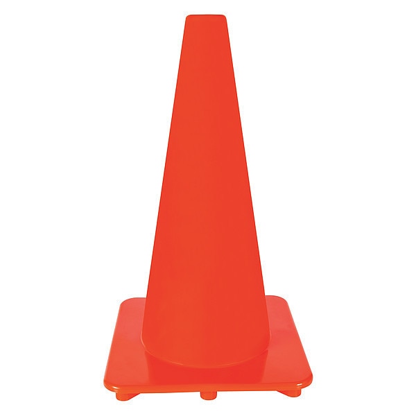 Traffic Cone,  Slim Shape,  PVC,  18 in H,  Orange,  Non-Reflective,  Orange Base
