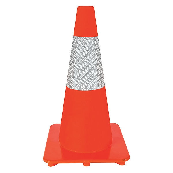 Traffic Cone,  Slim Shape,  PVC,  18 in H,  Orange,  One Reflective Stripe