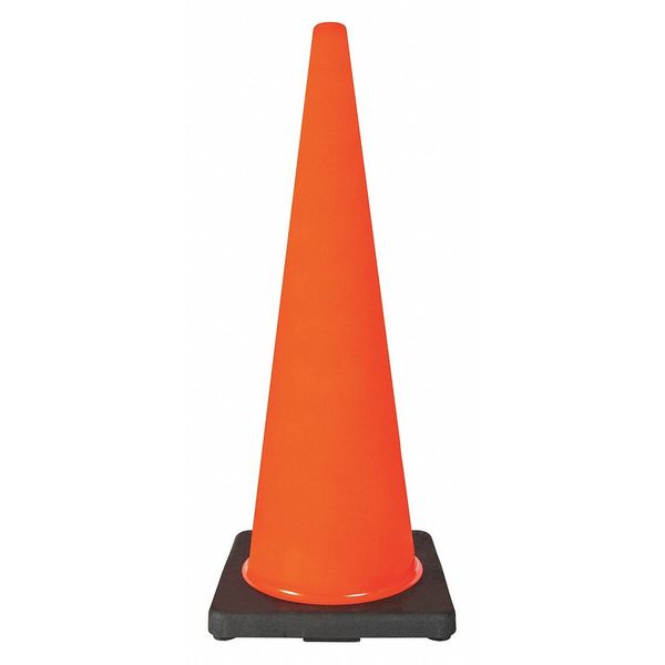 Traffic Cone,  Standard Shape,  PVC,  36 in H,  Orange,  Non-Reflective,  Black Base