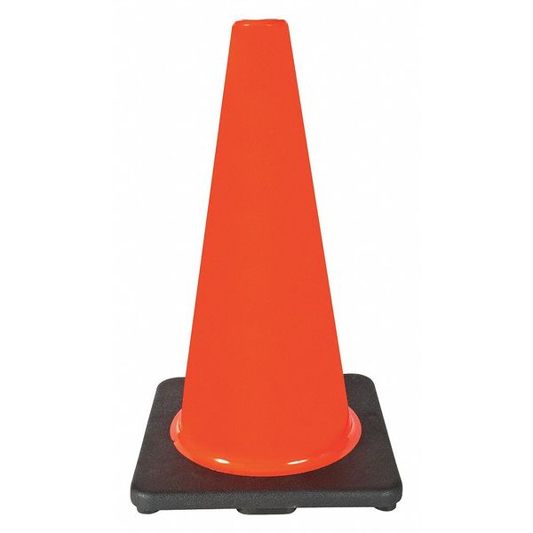 Traffic Cone,  Standard Shape,  PVC,  18 in H,  Orange,  Non-Reflective,  Black Base