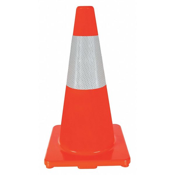 Traffic Cone,  Standard Shape,  PVC,  18 in H,  Orange,  One Reflective Stripe