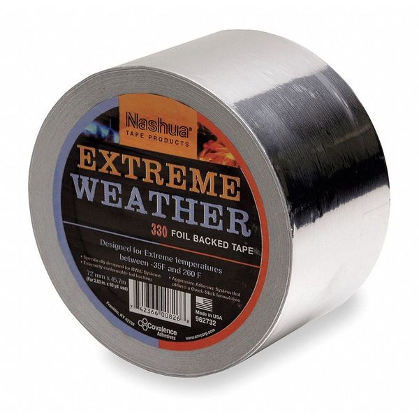 Extreme Weather Foil Tape,  1 7/8 in W x 50 1/4 yd L,  3.5 mil Thick,  Silver,  330X,  1 Pk